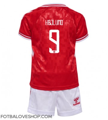 Dánsko Rasmus Hojlund #9 Dětské Domácí Dres ME 2024 Krátký Rukáv (+ trenýrky)